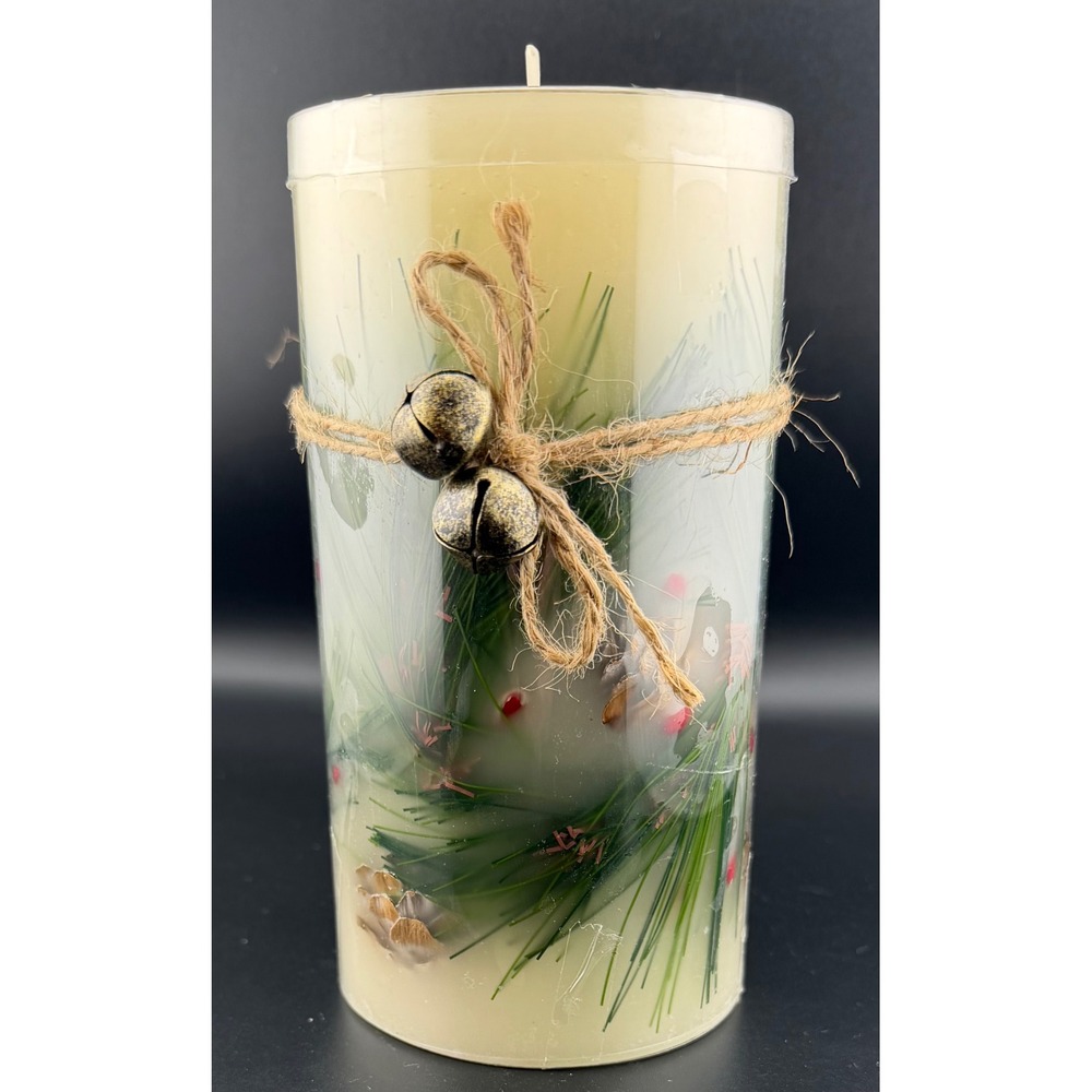 St Nicholas Square Evergreen Pillar Candle 6in Cream Woodland Retreat